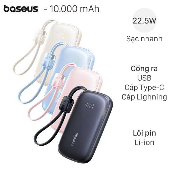 10000mAh Type C PD QC 3.0 22.5W Baseus Qpow 3 Ultra PPFLS-1022 kèm Cáp Lightning và Type C