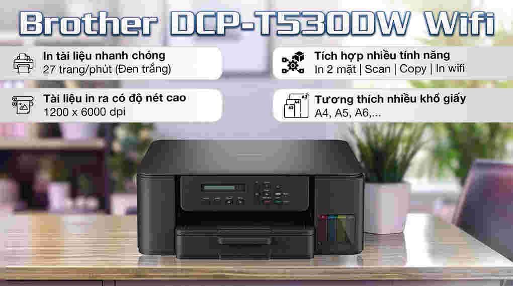 Máy in phun màu đa năng Brother DCP-T530DW Wifi