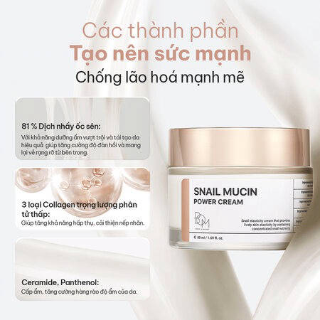 Kem Dưỡng B.O.M Hỗ Trợ Làm Mờ Nếp Nhăn (Snail Mucin Power Cream)
