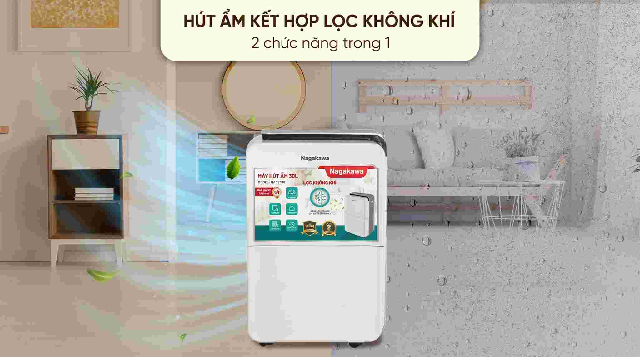 Máy hút ẩm kết hợp lọc không khí Nagakawa NAD8668