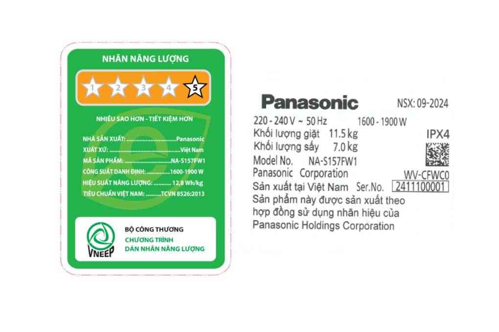Máy giặt sấy Panasonic Inverter NA-S157FW1BV giặt 11.5 kg - sấy 7 kg