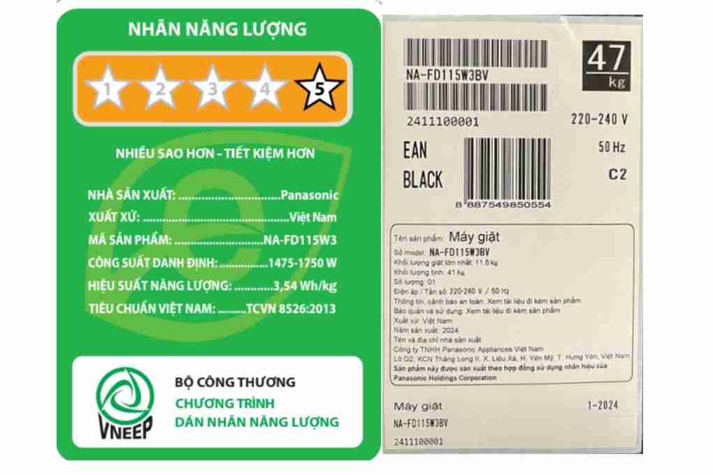 Máy giặt Panasonic Inverter 11.5 kg NA-FD115W3BV