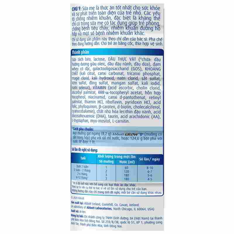 Sữa bột Abbott Grow 0+ 850g