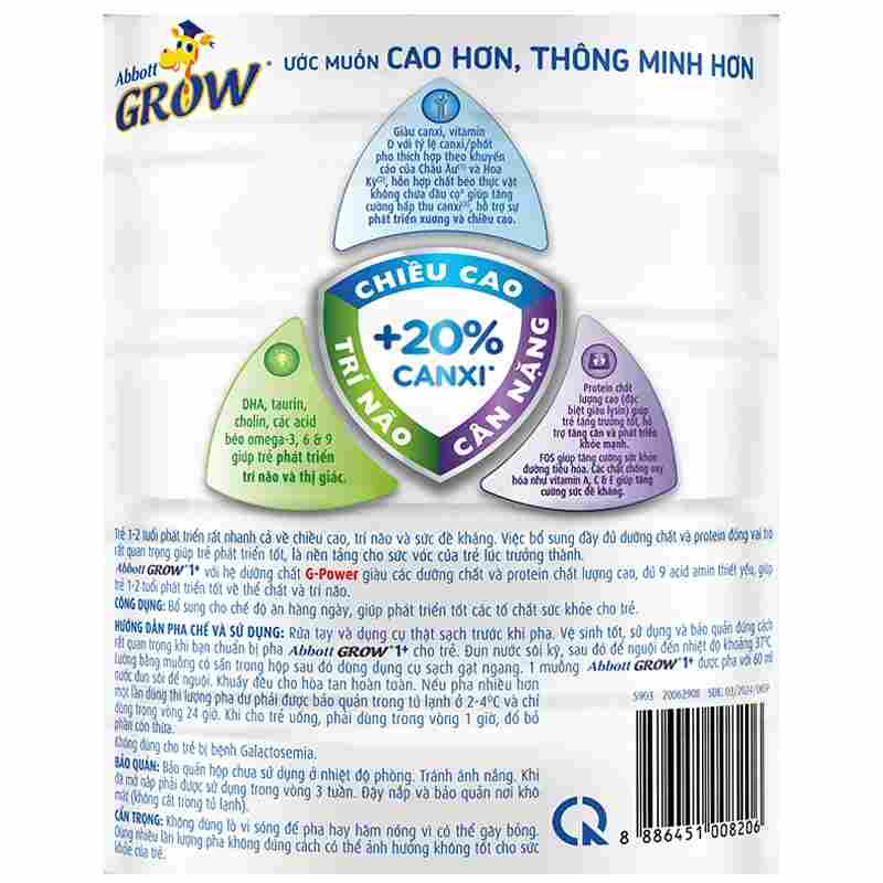 Sữa bột Abbott Grow 1+ hương vani 850g