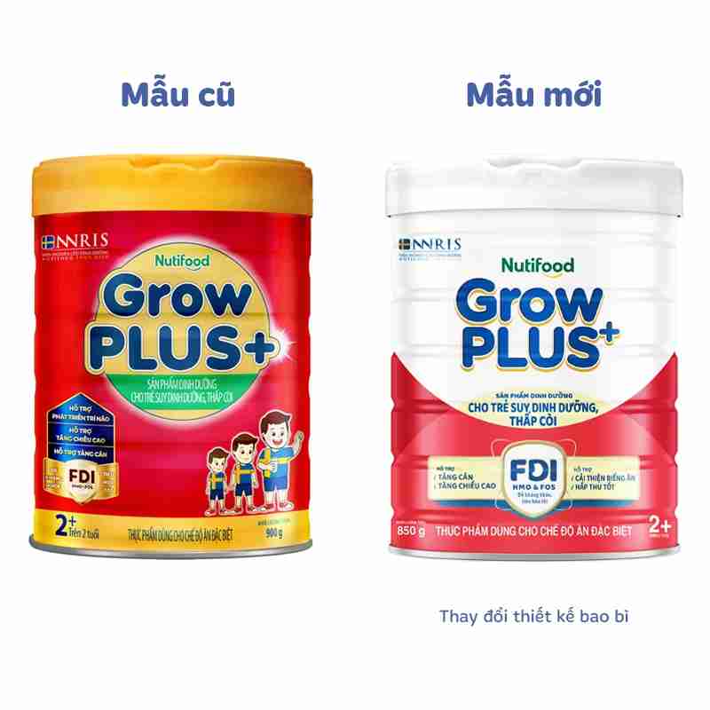 Sữa bột Nutifood GrowPLUS+ đỏ 2+ hương vani 900g