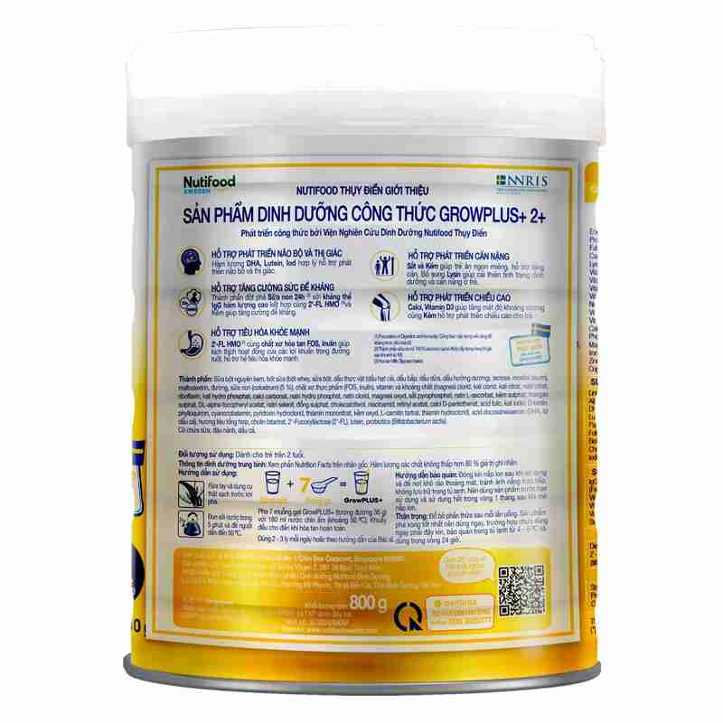 Sữa bột Nutifood GrowPLUS+ vàng 2+ hương vani 800g