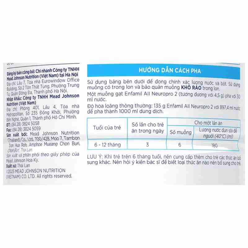 Sữa bột Enfamil A2 Neuropro Follow Up Formula số 2 350g