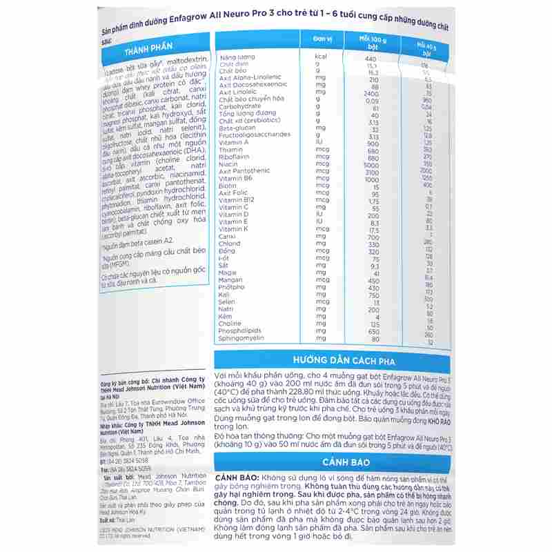 Sữa bột Enfagrow A2 Neuropro số 3 800g