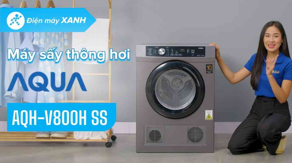 Máy sấy thông hơi Aqua 8 kg AQH-V800H SS