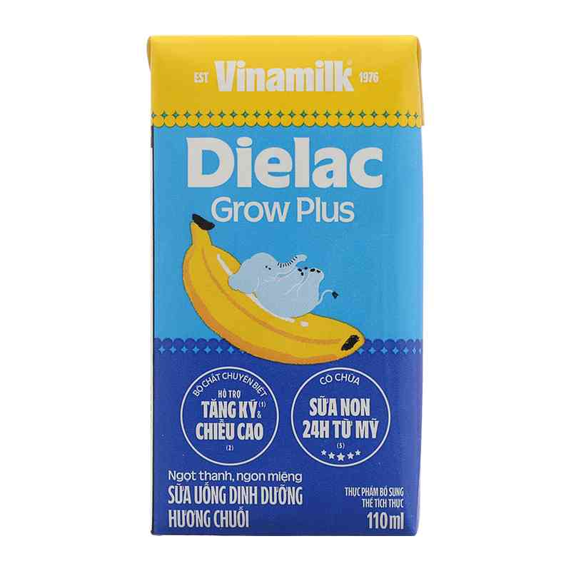 Lốc 4 hộp sữa non pha sẵn Dielac Grow Plus hương chuối 110ml