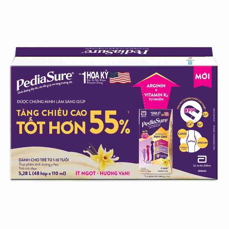 Thùng 48 hộp sữa pha sẵn Abbott PediaSure hương vani 110ml