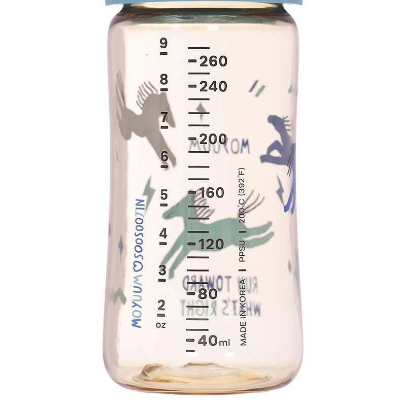 Bình sữa nhựa PPSU Moyuum All In One Bottle cổ rộng 270ml - Ngựa xanh