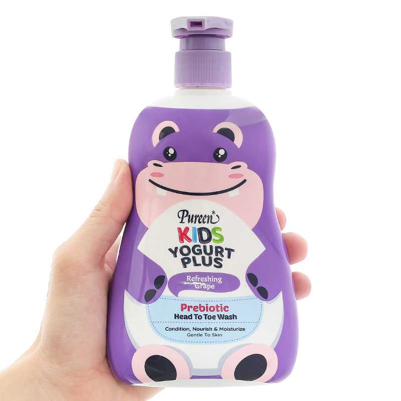 Sữa tắm & gội 2in1 cho bé Pureen Prebiotic Yogurt Plus tinh chất sữa chua hương nho 400ml