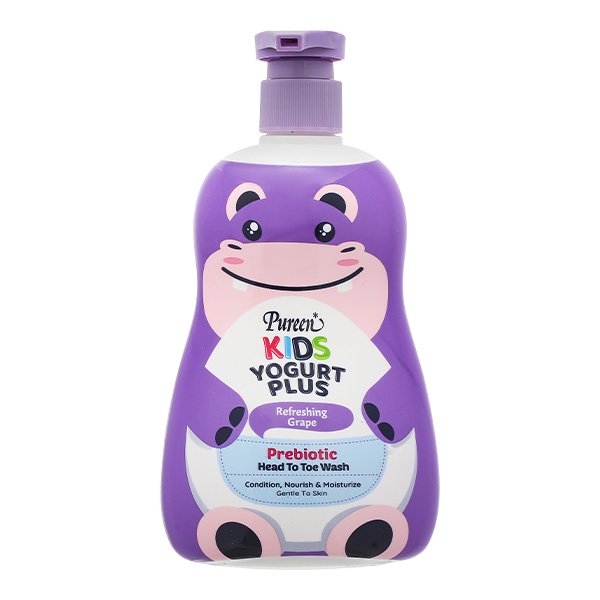Sữa tắm & gội 2in1 cho bé Pureen Prebiotic Yogurt Plus tinh chất sữa chua hương nho 400ml