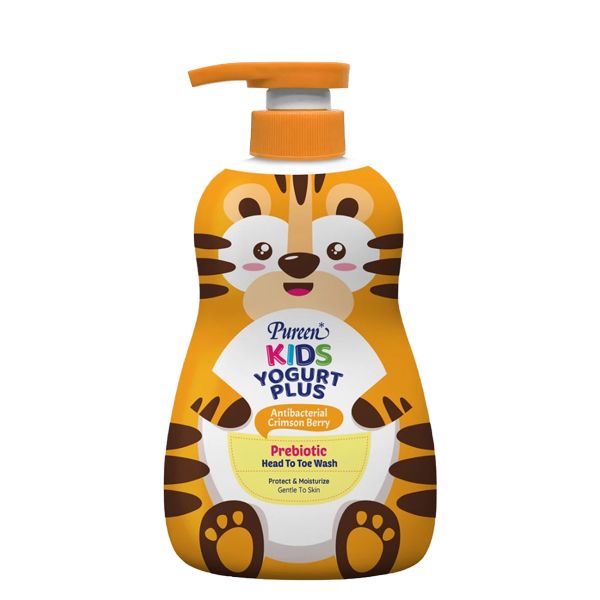 Sữa tắm & gội 2in1 cho bé Pureen Prebiotic Yogurt Plus tinh chất sữa chua hương việt quất đỏ 400ml