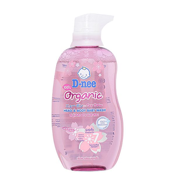 Dầu tắm & gội 2in1 cho bé D-nee Organic chiết xuất hoa anh đào 380ml (chai hồng)