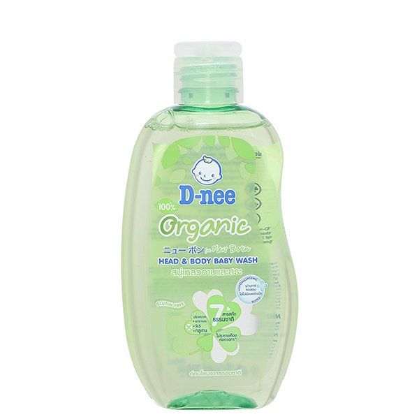 Dầu tắm & gội 2in1 cho bé D-nee Organic chiết xuất rau má 200ml (chai xanh lá)