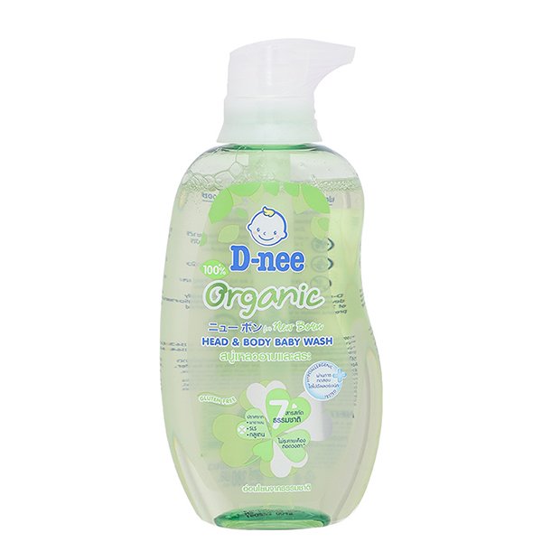 Dầu tắm & gội 2in1 cho bé D-nee Organic chiết xuất rau má 380ml (chai xanh lá)