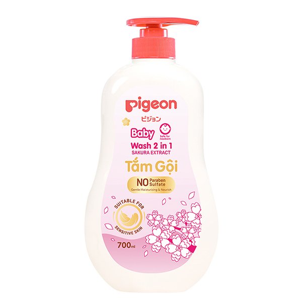 Sữa tắm & gội 2in1 cho bé Pigeon chiết xuất hoa anh đào 700ml