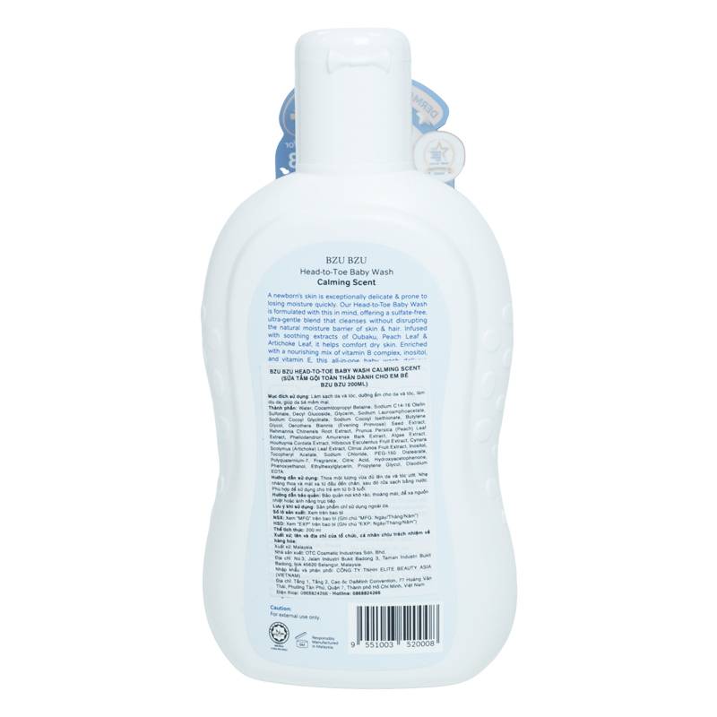 Sữa tắm & gội 2in1 cho bé BZU BZU Calming Scent hương dịu nhẹ 200ml