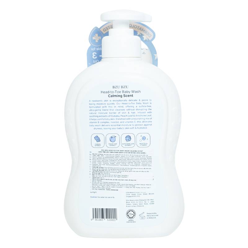 Sữa tắm & gội 2in1 cho bé BZU BZU Calming Scent hương dịu nhẹ 600ml