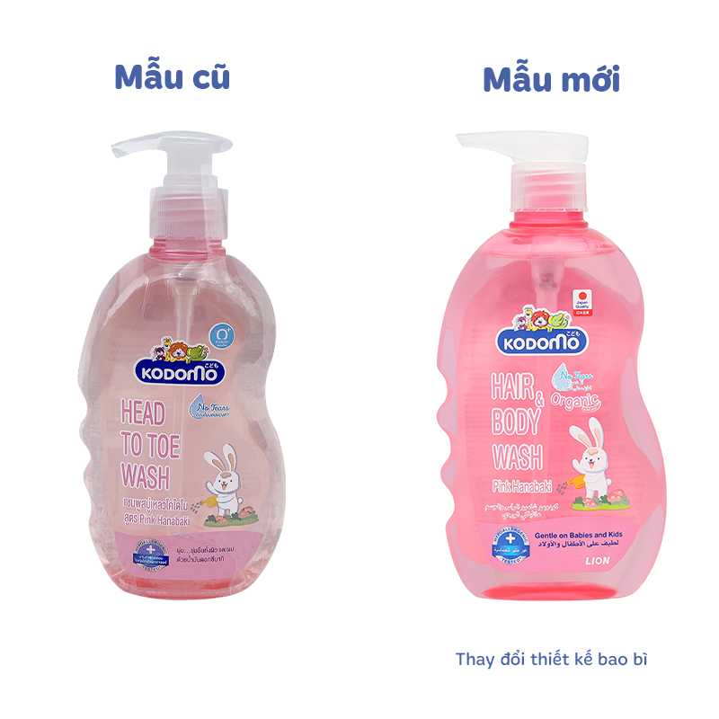 Dầu tắm & gội 2in1 cho bé Kodomo Pink Hanabaki tinh dầu hoa trà 400ml