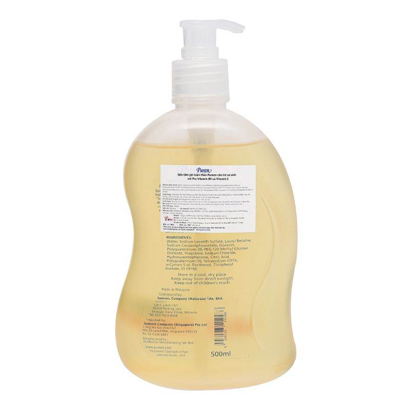Sữa tắm & gội 2in1 cho bé Pureen Pro Vitamin B5 & Vitamin E hương dịu nhẹ 500ml