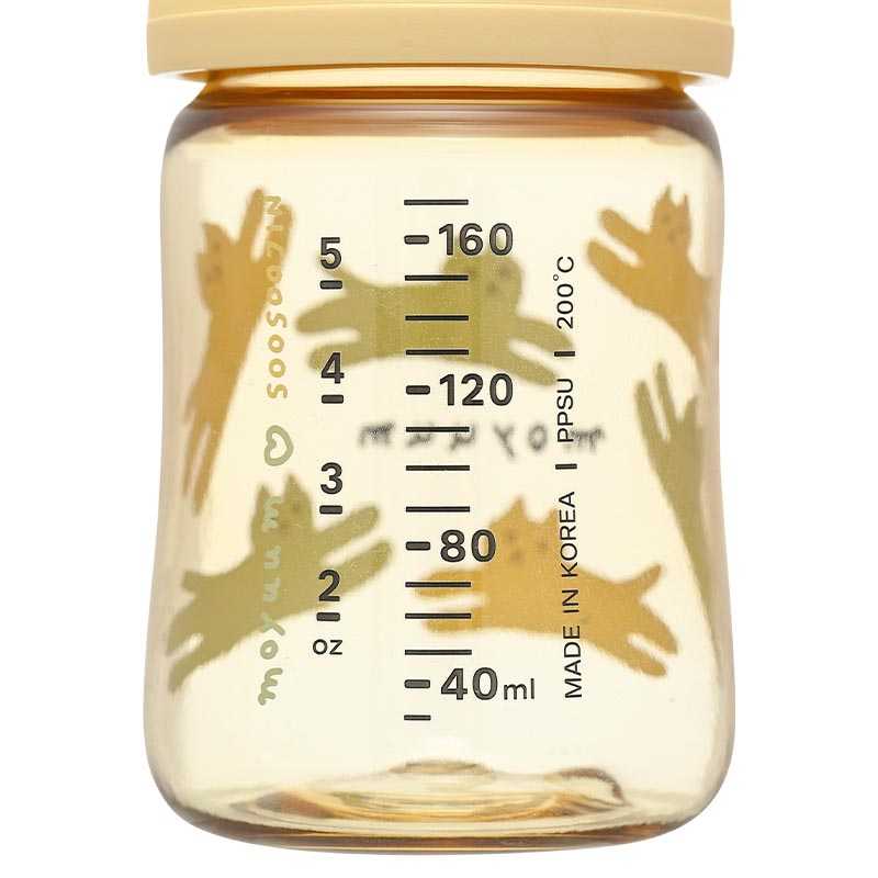 Bình sữa nhựa PPSU Moyuum thế hệ 3 cổ rộng 170ml - Mèo vàng