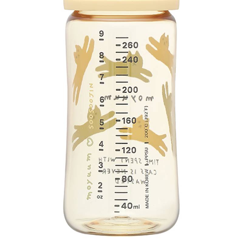 Bình sữa nhựa PPSU Moyuum thế hệ 3 cổ rộng 270ml - Mèo vàng