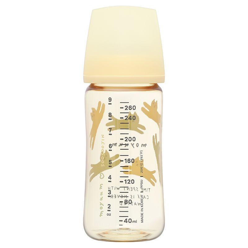 Bình sữa nhựa PPSU Moyuum thế hệ 3 cổ rộng 270ml - Mèo vàng