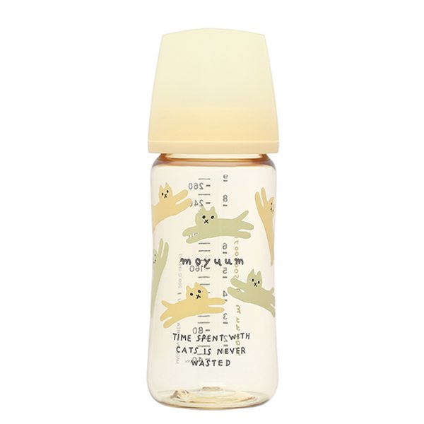 Bình sữa nhựa PPSU Moyuum thế hệ 3 cổ rộng 270ml - Mèo vàng