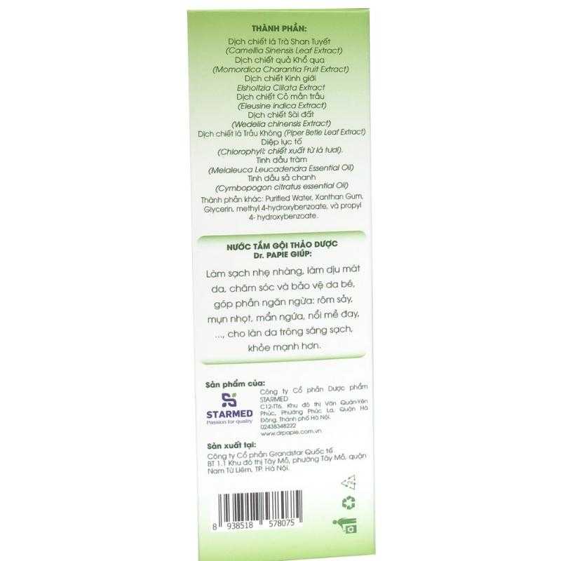 Nước tắm & gội 2in1 cho bé Dr.Papie chiết xuất thảo dược 230ml