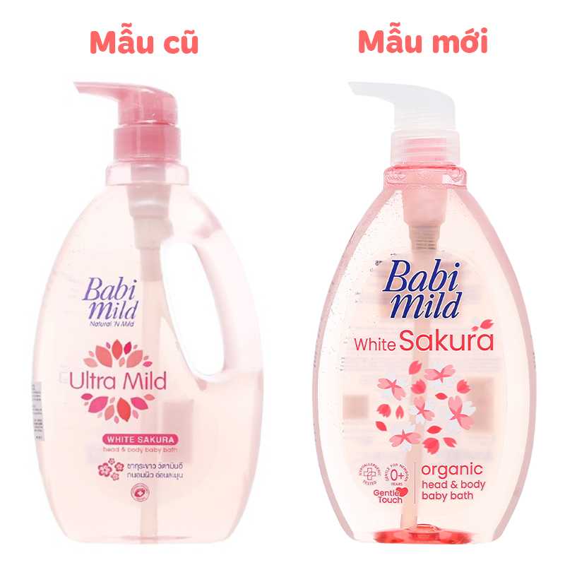 Sữa tắm & gội 2in1 cho bé Babi Mild White Sakura chiết xuất lá anh đào 800ml