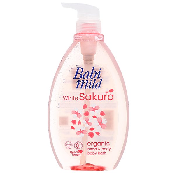 Sữa tắm & gội 2in1 cho bé Babi Mild White Sakura chiết xuất lá anh đào 800ml