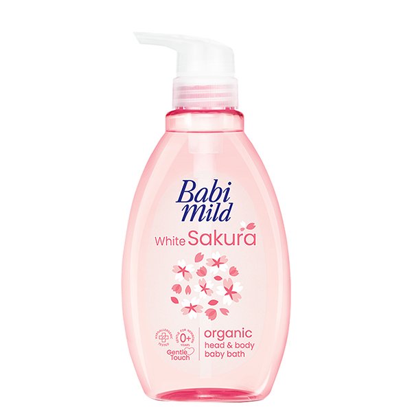Sữa tắm & gội 2in1 cho bé Babi Mild White Sakura chiết xuất lá anh đào 380ml