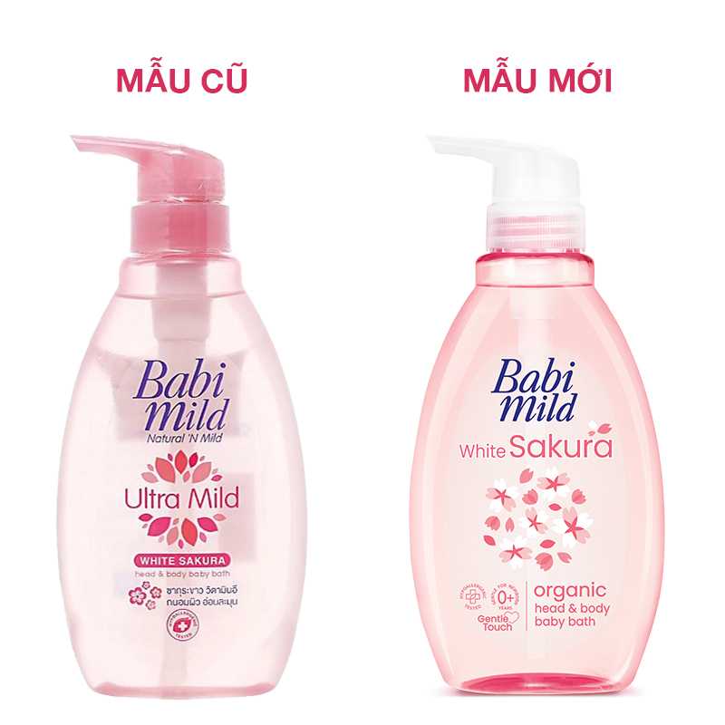 Sữa tắm & gội 2in1 cho bé Babi Mild White Sakura chiết xuất lá anh đào 380ml