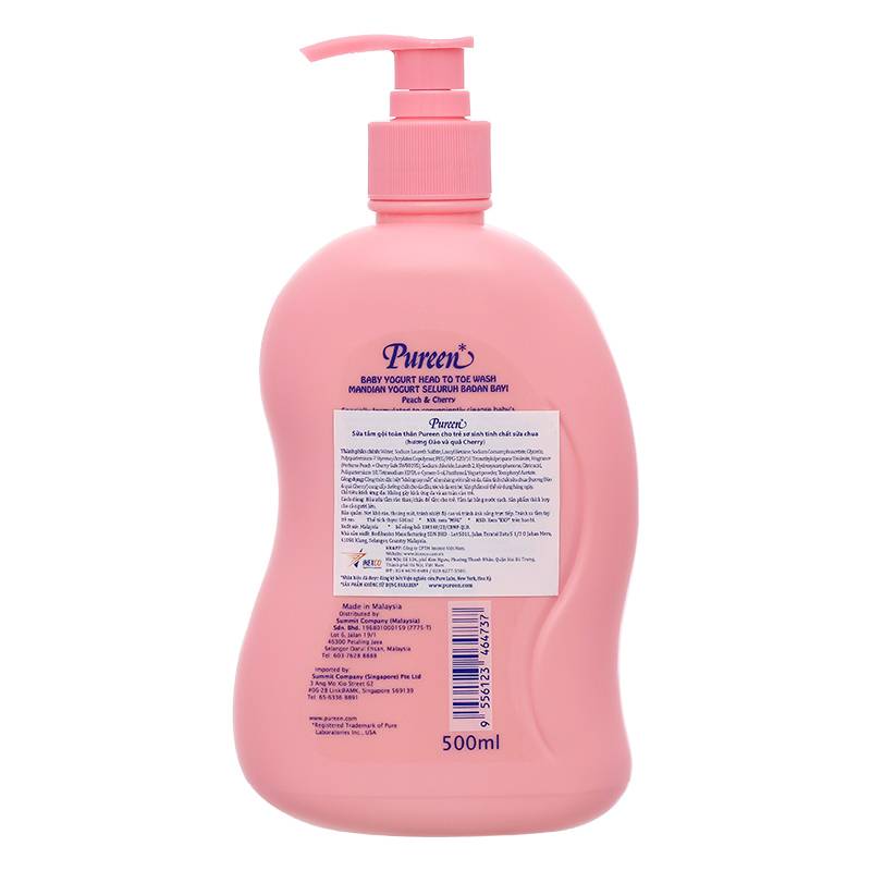 Sữa tắm & gội 2in1 cho bé Pureen tinh chất sữa chua hương đào và cherry 500ml