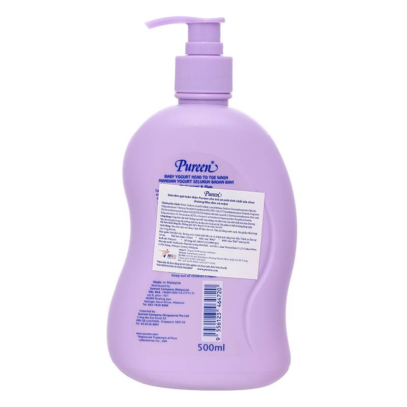 Sữa tắm & gội 2in1 cho bé Pureen tinh chất sữa chua hương nho đen và mận 500ml