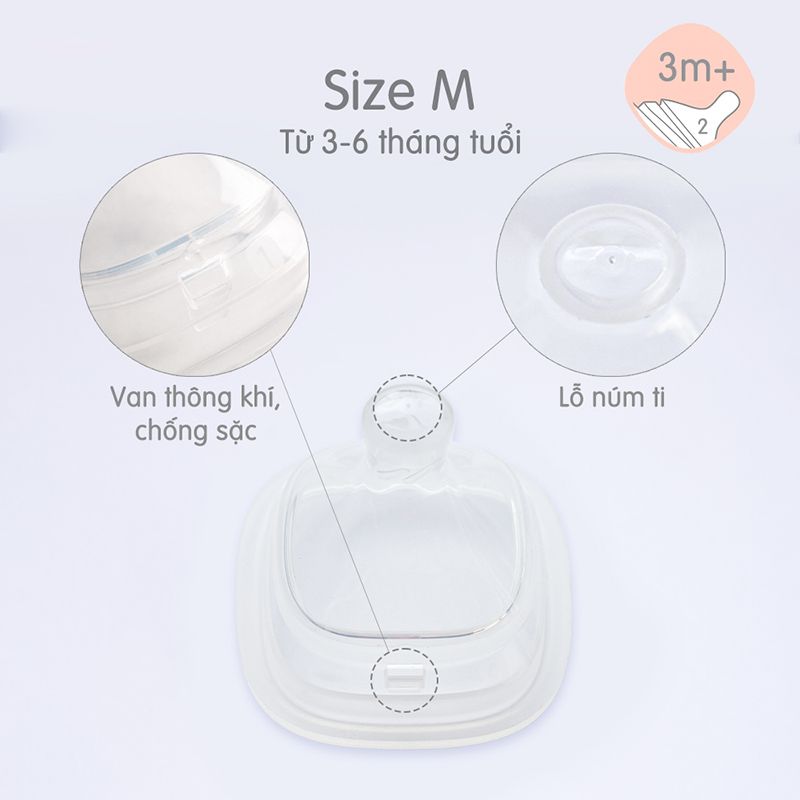 Bộ 2 núm ti Hegen cổ rộng size M (3-6 tháng)