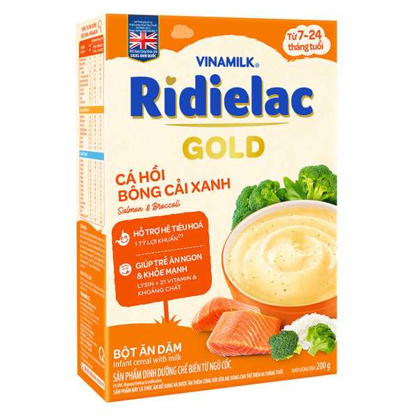 Bột ăn dặm Vinamilk Ridielac Gold cá hồi, bông cải xanh 200g