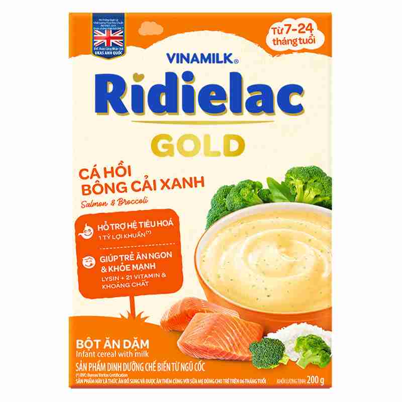 Bột ăn dặm Vinamilk Ridielac Gold cá hồi, bông cải xanh 200g