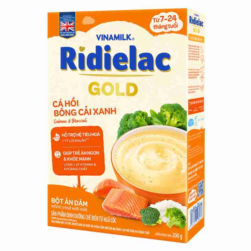 Bột ăn dặm Vinamilk Ridielac Gold cá hồi, bông cải xanh 200g