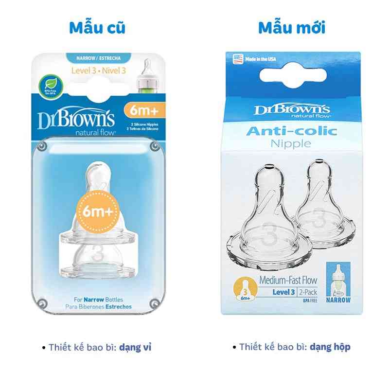 Bộ 2 núm ti Dr.Brown's cổ hẹp size 3 (6-9 tháng)