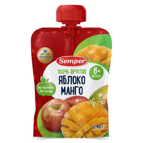 Trái cây nghiền Semper táo, xoài 90g