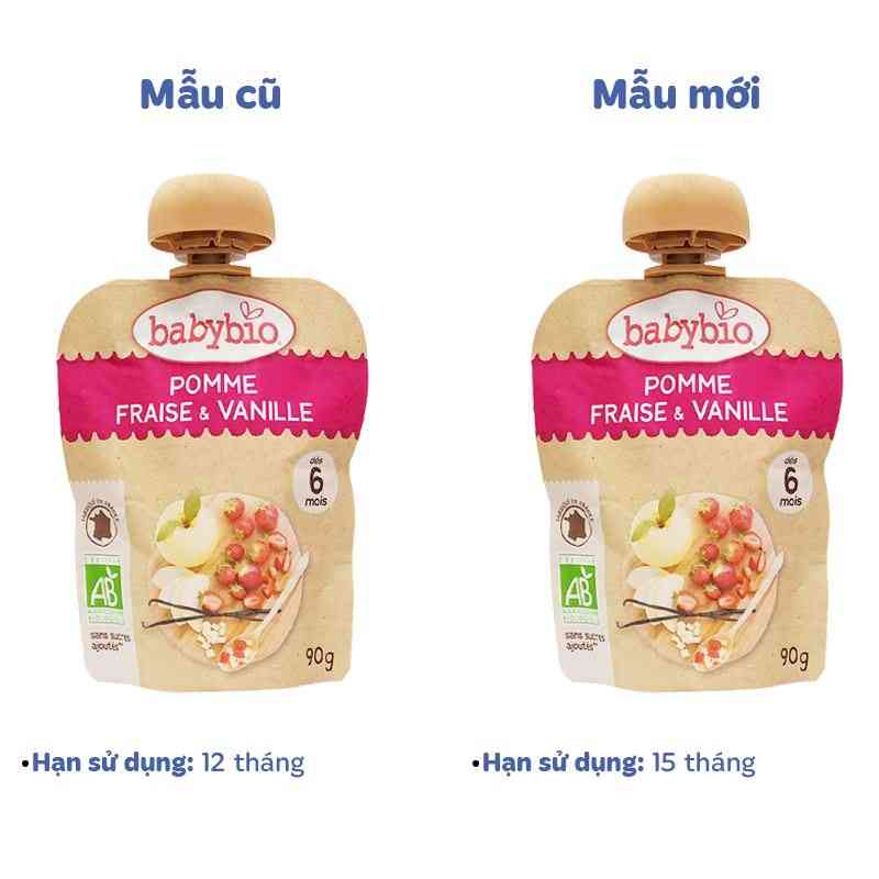 Trái cây nghiền hữu cơ Babybio dâu, táo, vani 90g