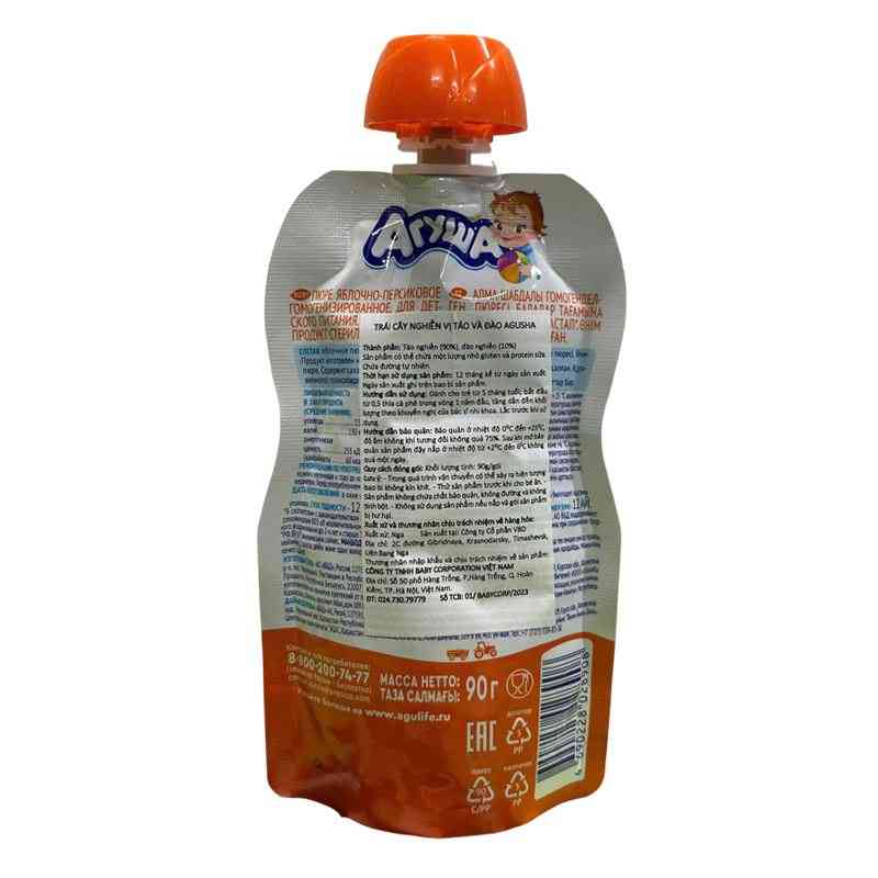 Trái cây nghiền Agusha táo, đào 90g