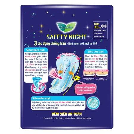 Băng Vệ Sinh Laurier Safety Night Ban Đêm 35cm 8 Miếng
