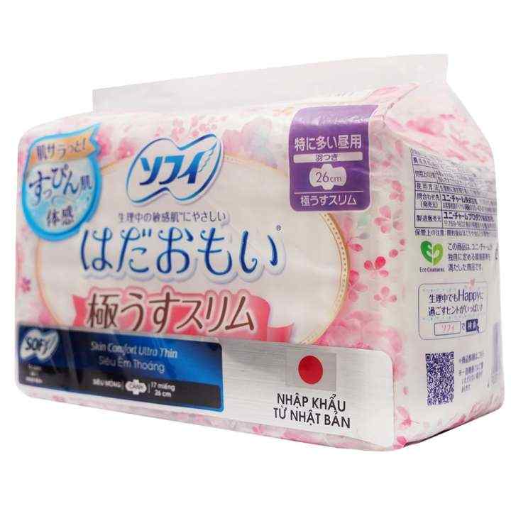 Băng Vệ Sinh Sofy Skin Comfort Ultra Thin Siêu Mỏng Cánh 26cm 17 Miếng