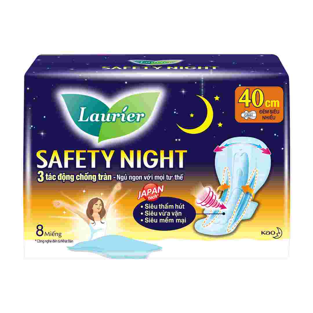 Băng Vệ Sinh Laurier Safety Night Ban Đêm 40cm 8 Miếng
