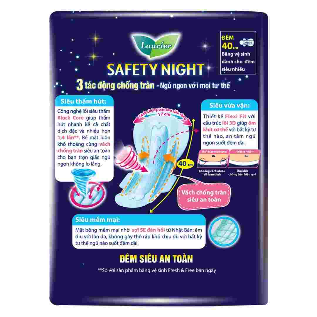 Băng Vệ Sinh Laurier Safety Night Ban Đêm 40cm 8 Miếng